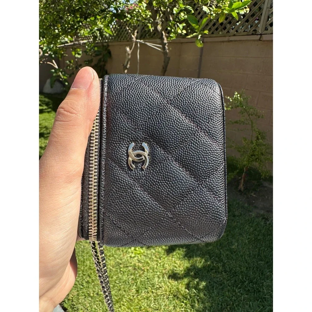 Chanel Mini Vanity Case Black Quilted Caviar Gold Hardware 31097251 Full Set